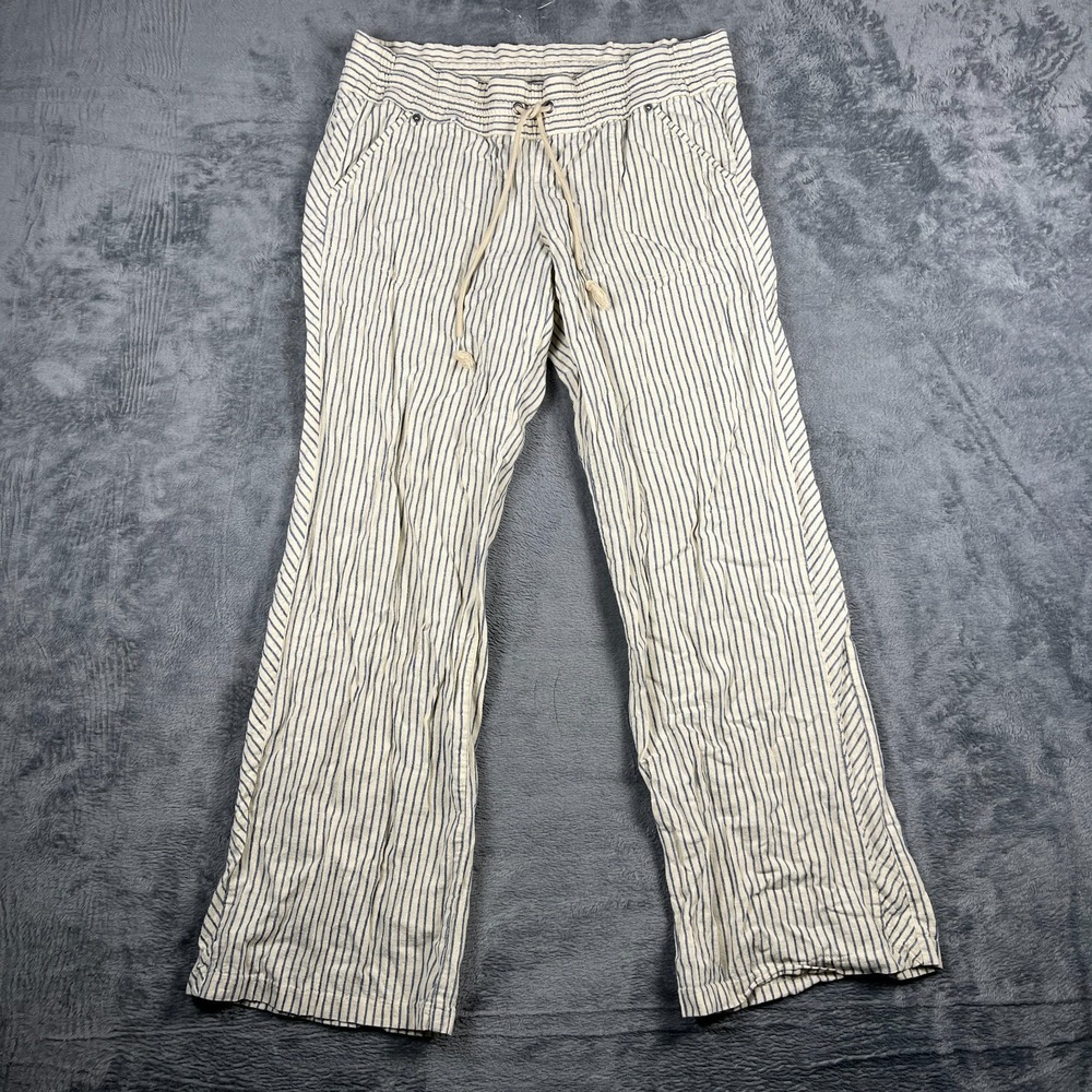 Jolt Pants Womens 9 Beige Blue Striped Flat Front Casual Straight Leg Drawstring
